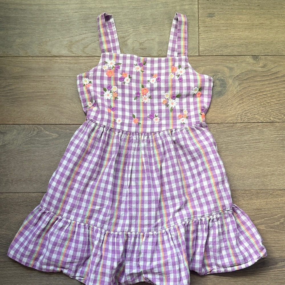 Cat & Jack Lavender Gingham Sundress with Floral Embroidery